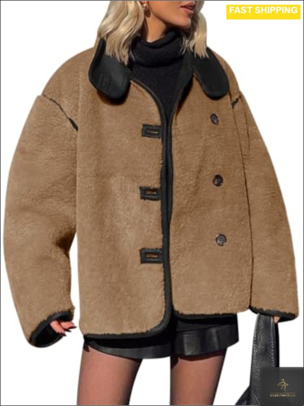 Women's Faux Fur Winter Coat Oversized Button Down Stand Collar Warm
